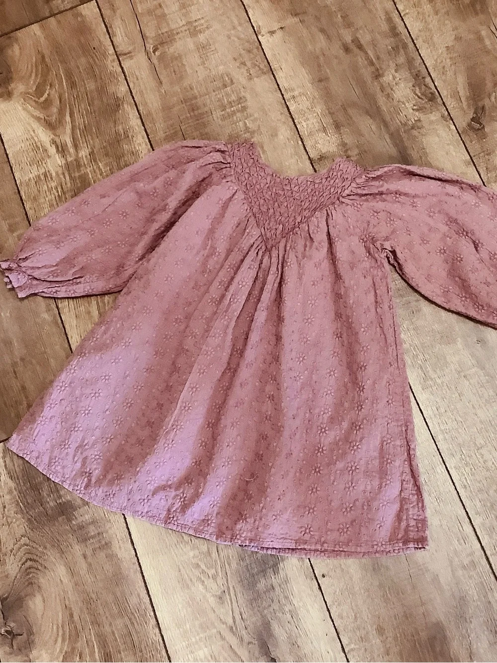 Zara Girls Dress Mauve Brown Puffy Balloon Sleeve Size 4/5 Years Textured Cotton
